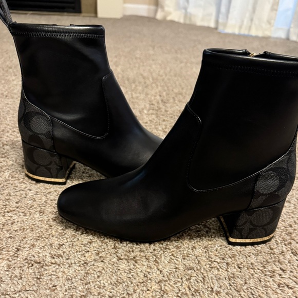 Coach Leather Nala bootie, leather and Signature coated canvas Block heel black - Picture 1 of 11